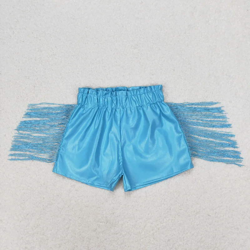 SS0241 Blue glossy leather tassel shorts high quality baby clothes girls Bohemian Men's Free SS0241 Blue glossy leather tassel shorts high quality baby clothes girls Bohemian Men's Free