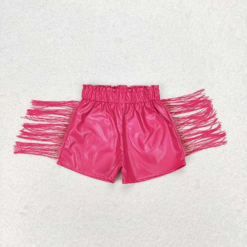 SS0223 Rose red glossy leather fringe shorts high quality the industry china wholesale maong shorts for kids Organic