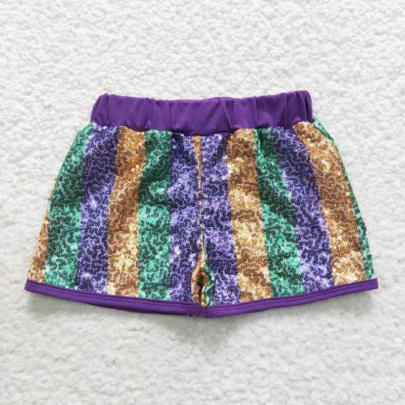 SS0116 Purple Stripes Sequin Kids Shorts Pants Traditional Men's Wool