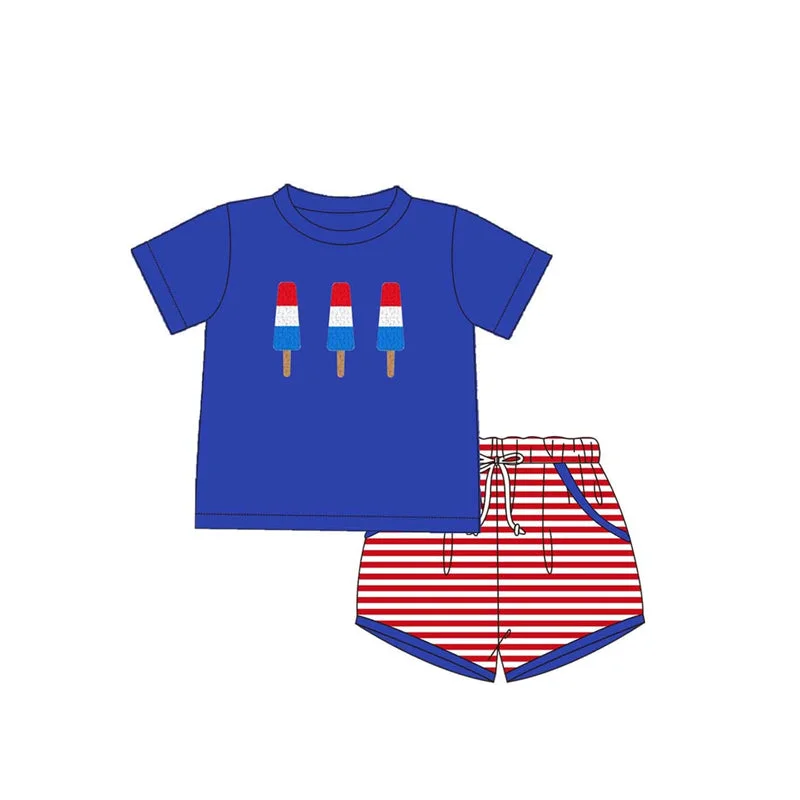 Preorder BSSO1250 National Day Outfit Blue Purple Popsicle Red Striped Shorts Boys boutique summer sets 202501 Youthful Men's Pop Preorder BSSO1250 National Day Outfit Blue Purple Popsicle Red Striped Shorts Boys boutique summer sets 202501 Youthful Men's Pop