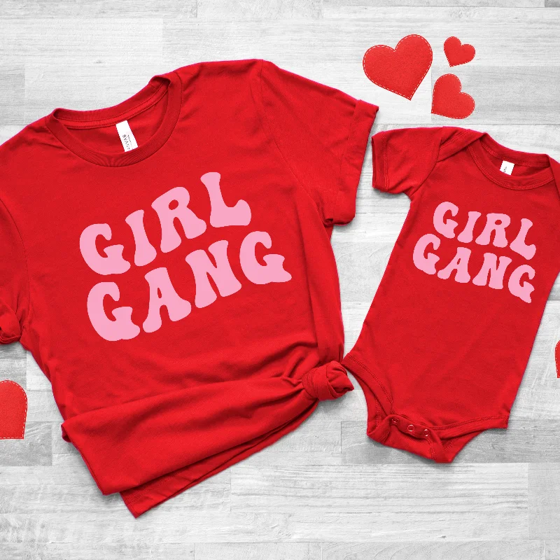 Girl Gang Retro Matching Red T-Shirts & Baby Vest Tough Men's Military