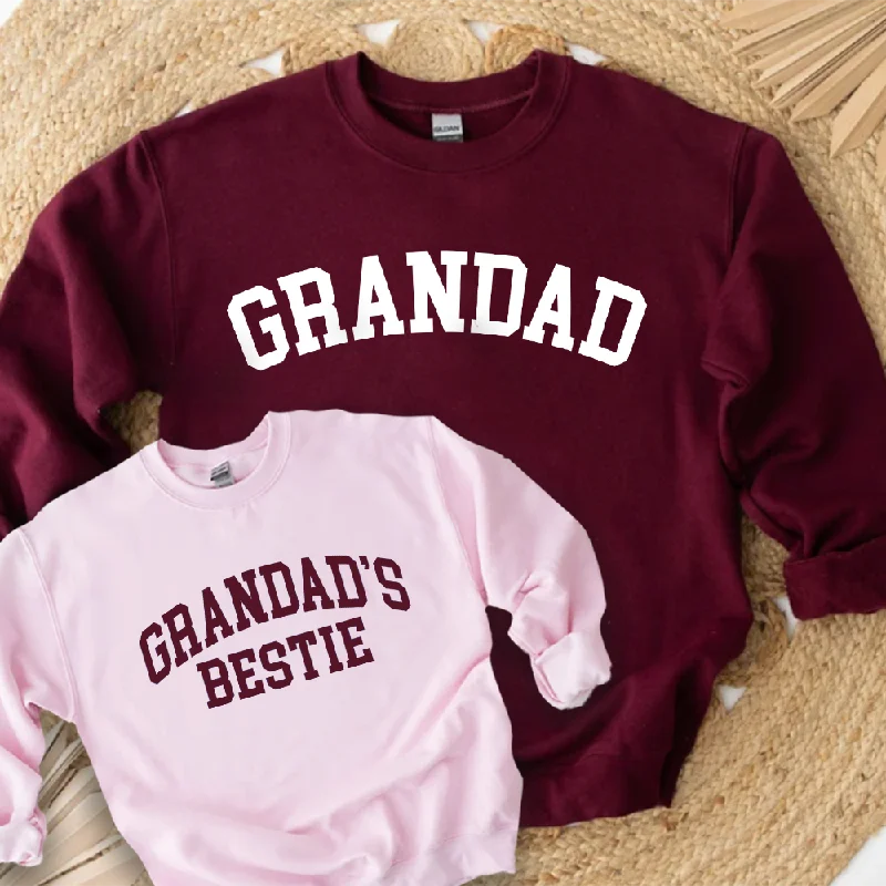 Grandad & Grandad's Bestie College Matching Burgundy/Pink Sweatshirts Polished Men's Silk