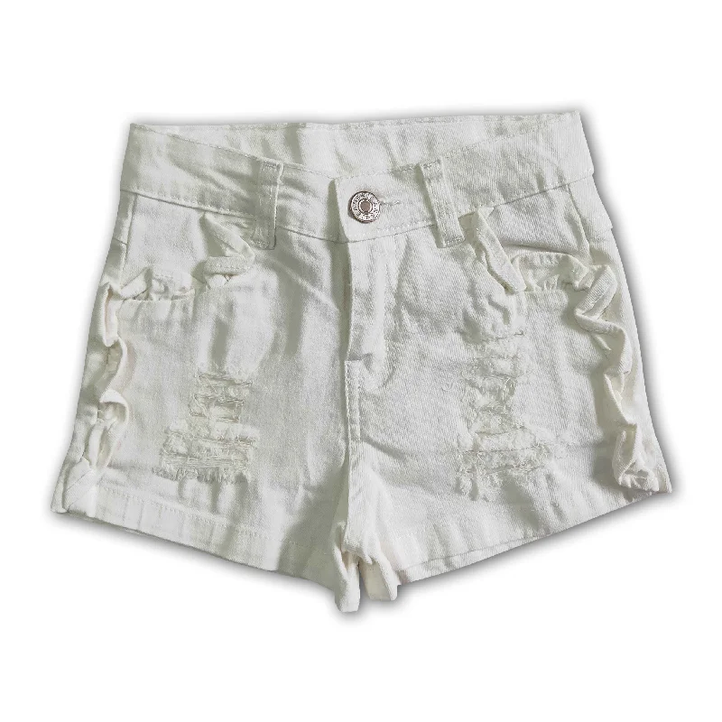 White elastic waistband jeans baby girls denim shorts Edgy Men's Punk