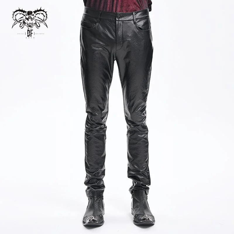 Men's Gothic Faux Leathet Button Trousers Monochromatic All