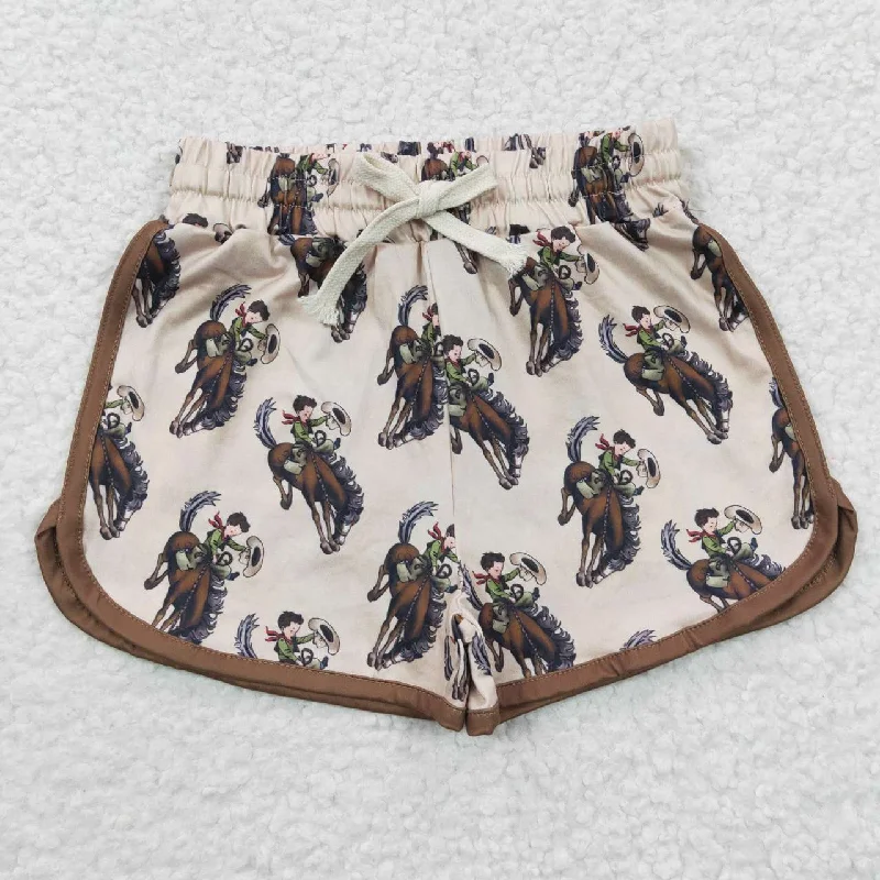 SS0088 Brown Cowboy Rodeo Western Boys Shorts Pants Rugged Men's Outdoor 