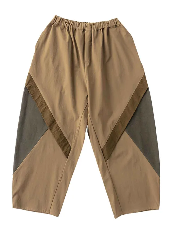 Beige Colorblock Pants Polished Men's Silk