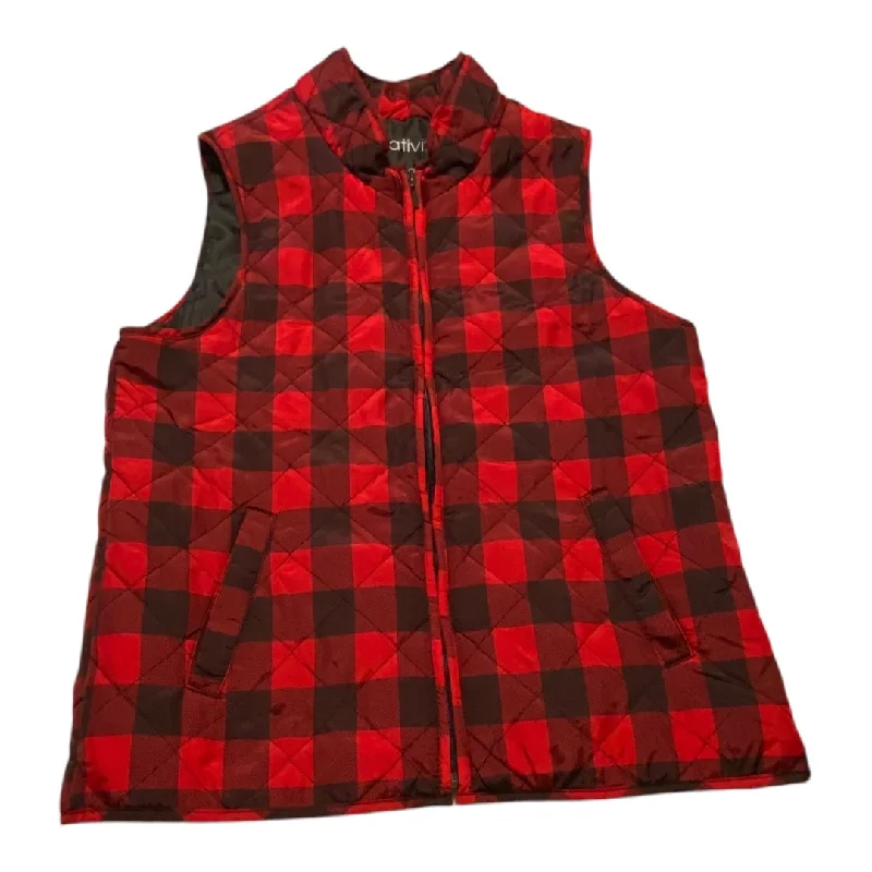Vest Puffer & Quilted By Relativity In Black & Red, Size: S Tailored