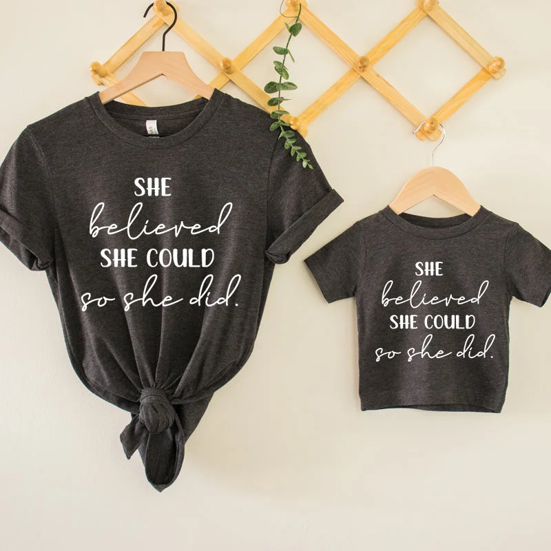 She Believed She Could Matching Charcoal T-Shirts Earthy Men's Sustainable 