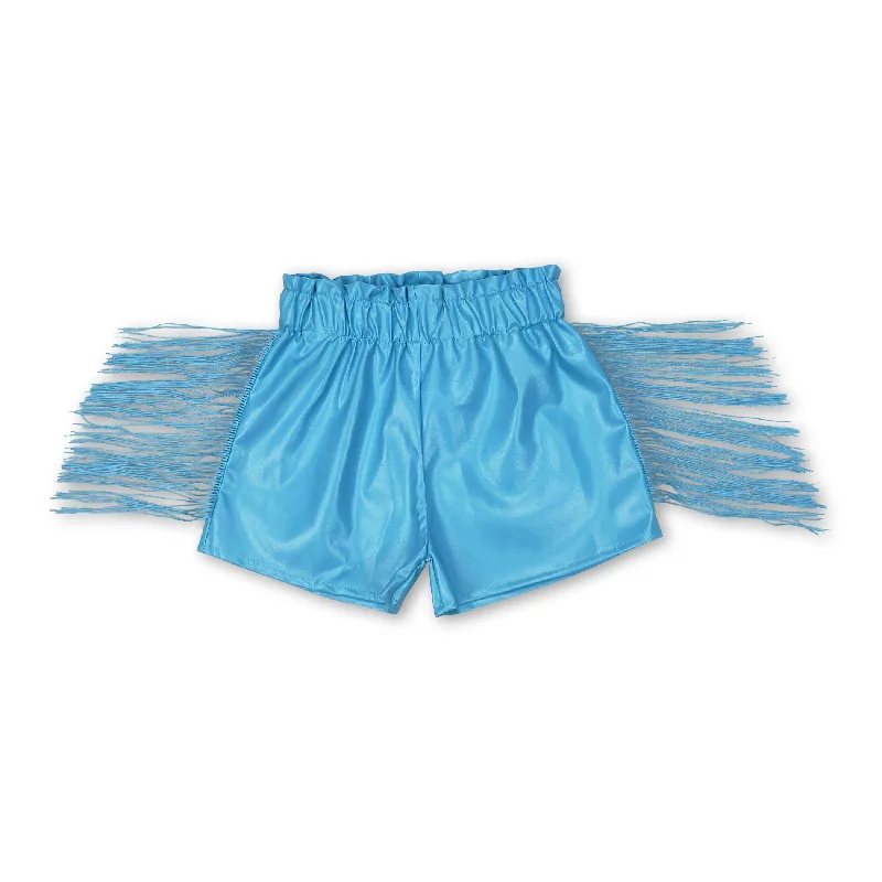 Blue leather tassels baby girls shorts Cool Men's Distressed