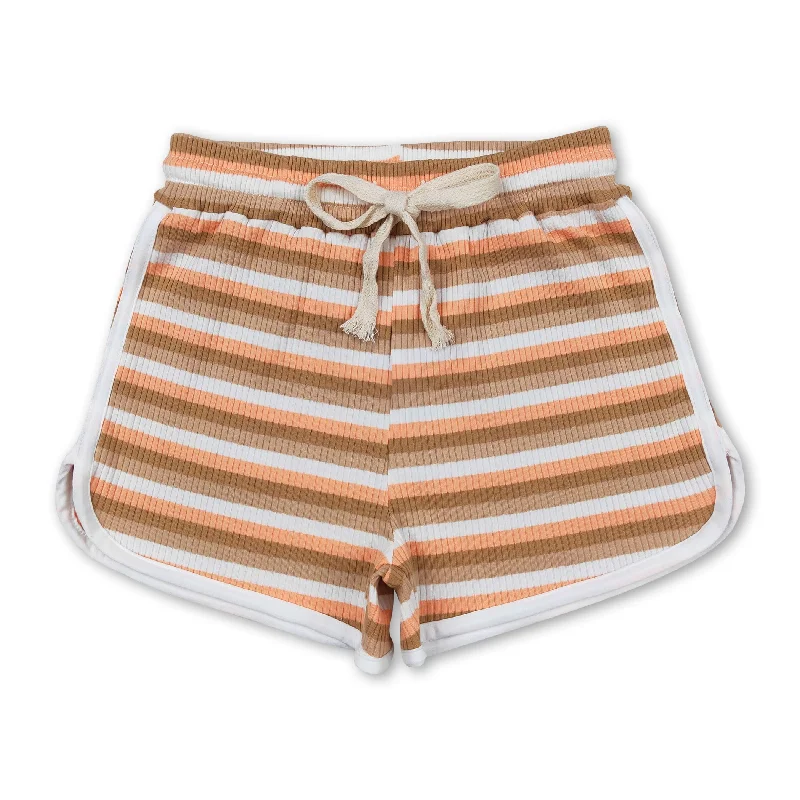 Orange brown stripe cotton toddler girls summer shorts Monochromatic Office Style