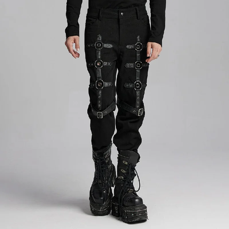 Men's Punk Buckle-up Eyelets Ring Pants Sophisticated Men's French