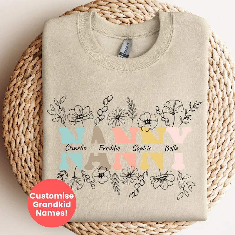 Nanny Wildflower Personalised Grandchildren Sweatshirt Trendy Men's Scandinavian