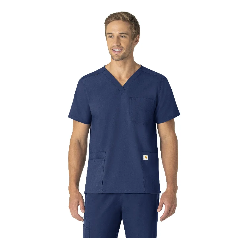 Carhartt Force Essentials Unisex V-Neck 6-Pocket Scrub Top - Navy Stylish Men's Tropical 