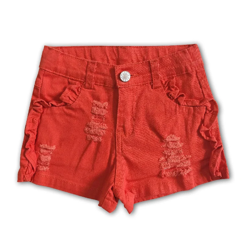 Orange elastic waistband jeans baby girls denim shorts Street