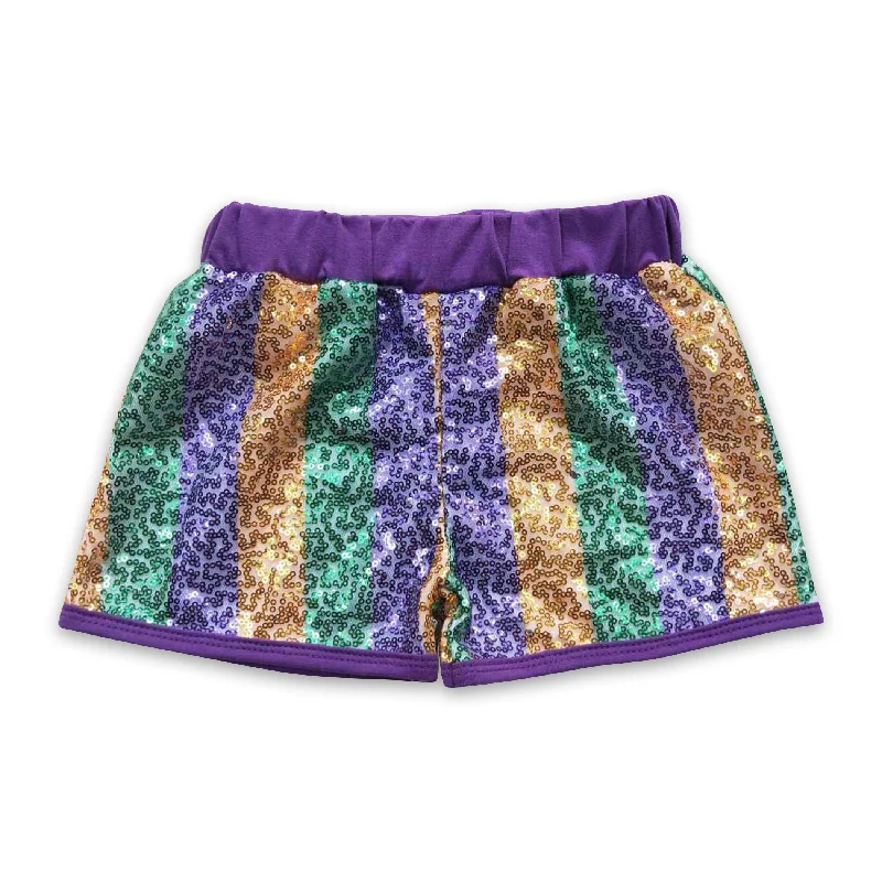 Purple gold green stripe sequin girls Mardi gras shorts Dynamic Men's Glow