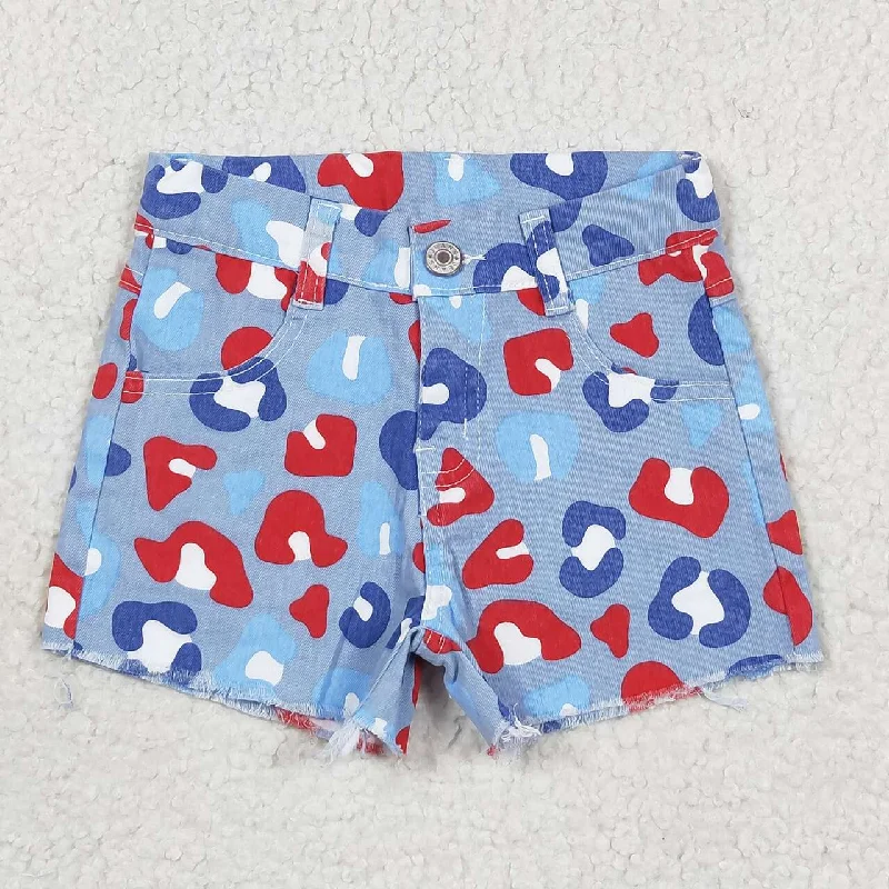 SS0166 Red and blue leopard print denim shorts girl jeans designs High quality Vintage Men's 1970S Disco SS0166 Red and blue leopard print denim shorts girl jeans designs High quality Vintage Men's 1970S Disco