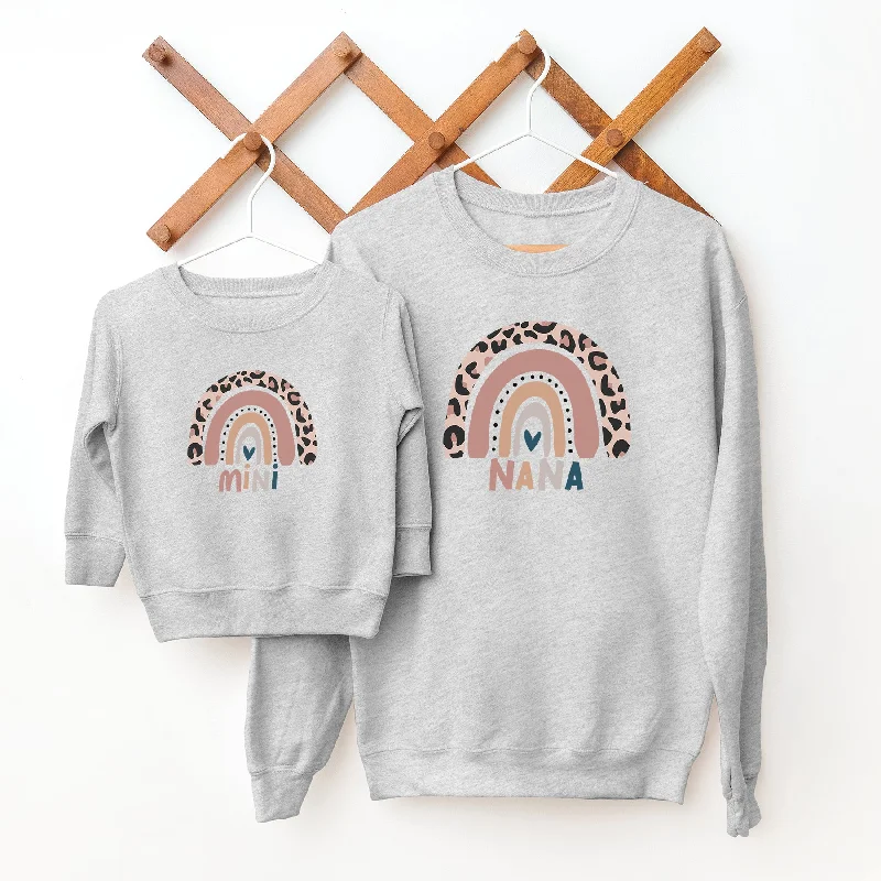 Leopard Rainbow Nana & Mini Matching Grey Sweatshirts Stylish Men's Neon
