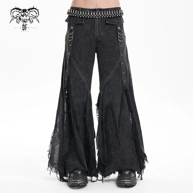 Men's Gothic Ripped Rings Studs Trousers Masculine Men's Thick