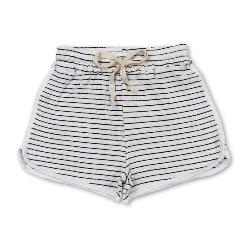 White black stripe cotton girls summer shorts Laid