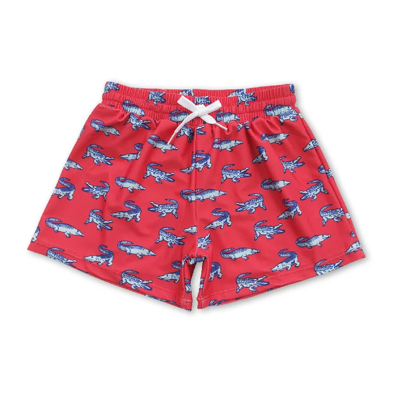 Red crocodule summer boy swim trunks Refined Men's Velvet