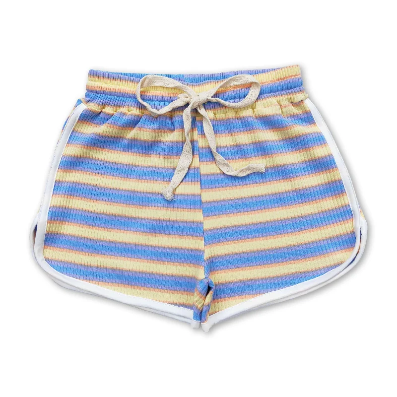 Blue yellow stripe cotton toddler girls summer shorts Athletic Men's Compression
