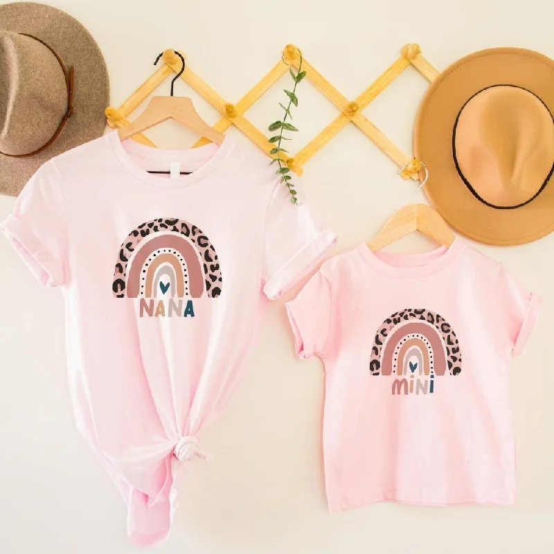 Leopard Rainbow Nana & Mini Matching Pink T-Shirts Refined Men's Hand