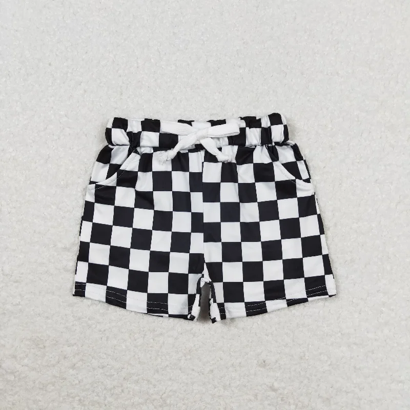 SS0273 Black and white plaid pocket shorts high quality children clothing manufacturers logo Trendy Men's Oversized SS0273 Black and white plaid pocket shorts high quality children clothing manufacturers logo Trendy Men's Oversized