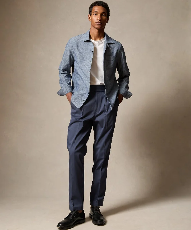 Italian Lightweight Cotton Gurkha Trouser in Hale Navy Relaxed Men's Beach