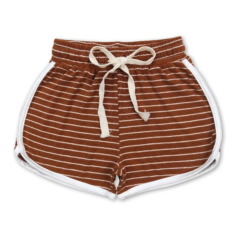 Brown stripe cotton kids girls summer shorts Minimalist Men's Casual 