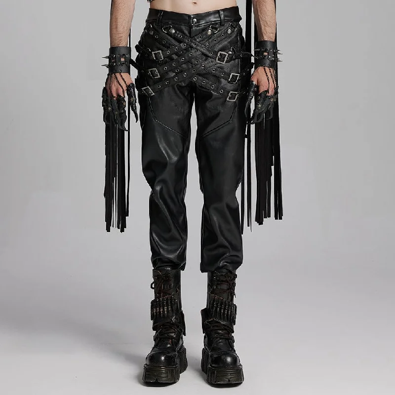 Men's Punk Eyelets Buckle-up Strap Pants Gym