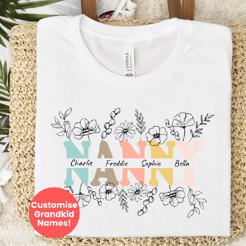 Nanny Wildflower Personalised Grandchildren T-Shirt Vacation