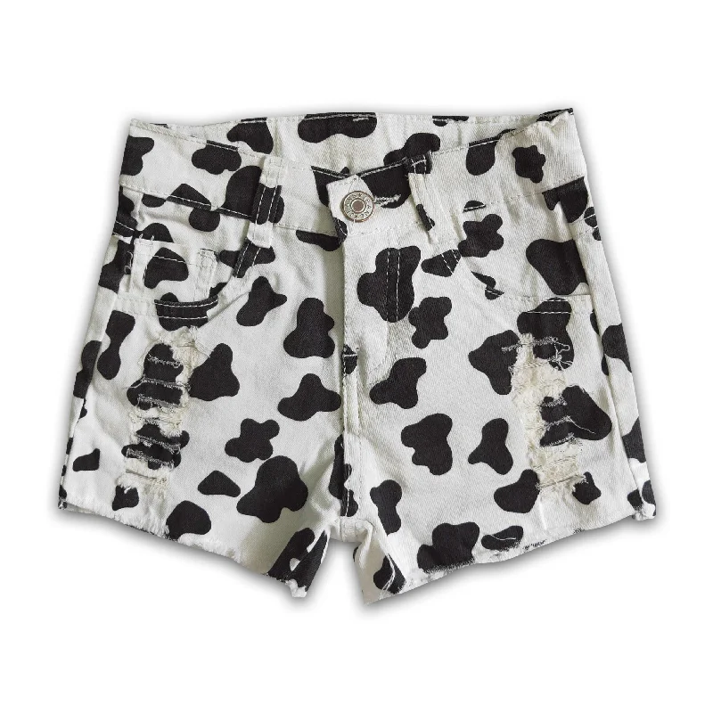 Girl cow print jeans waistband denim shorts Edgy Men's Punk