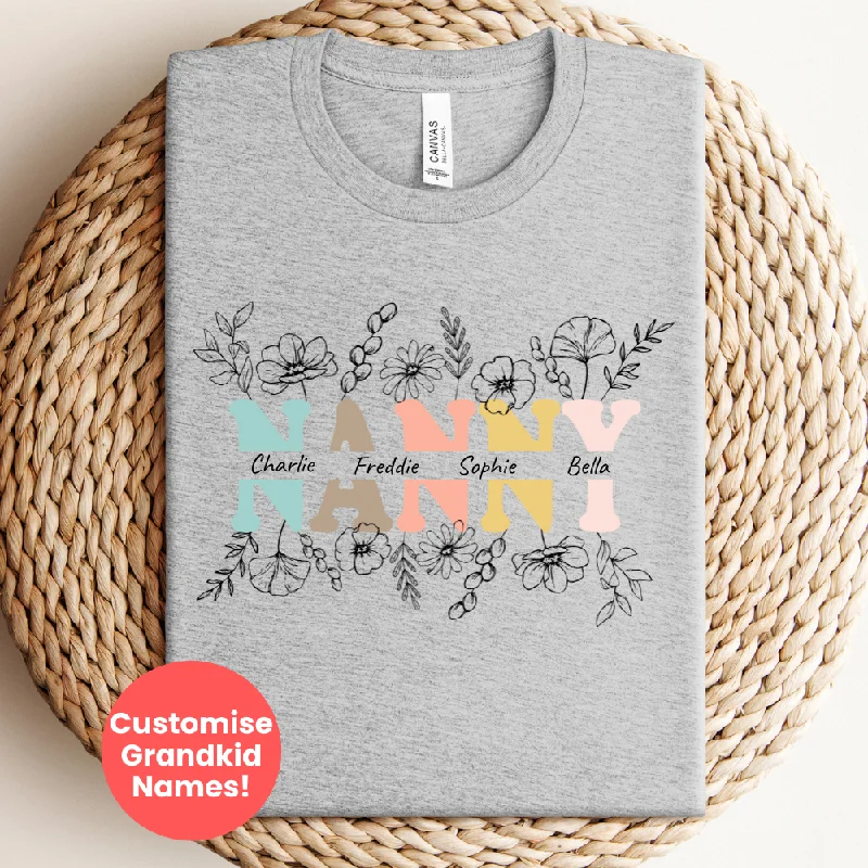 Nanny Wildflower Personalised Grandchildren T-Shirt Luxurious Men's High