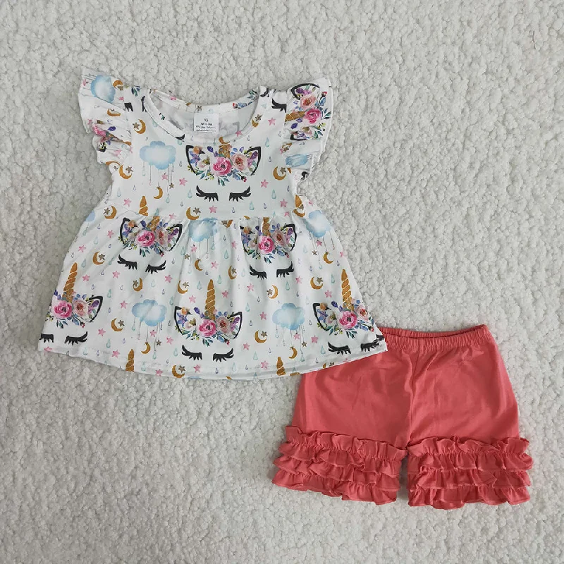 Clearance A15-11 Summer Unicorn Print Shorts Kids Clothes Cclassic Men's Tweed