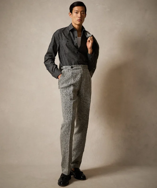 Italian Silk Linen Side Tab Trouser in Grey Gym