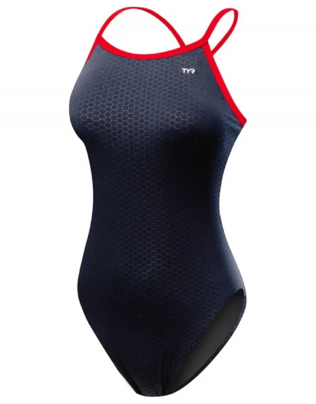 HEXA Durafast Elite Diamondfit Swimsuit - Navy/Red Polished Men's Silk