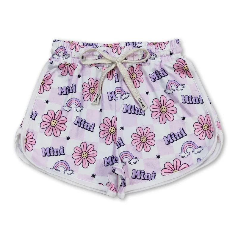Lavender plaid mini flower rainbow baby girls shorts Refined Men's Classic 