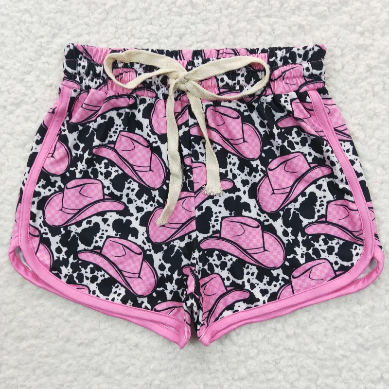 SS0091 Pink Leopard Cowboy Hat Western Boys Shorts Pants Classic Men's Pin