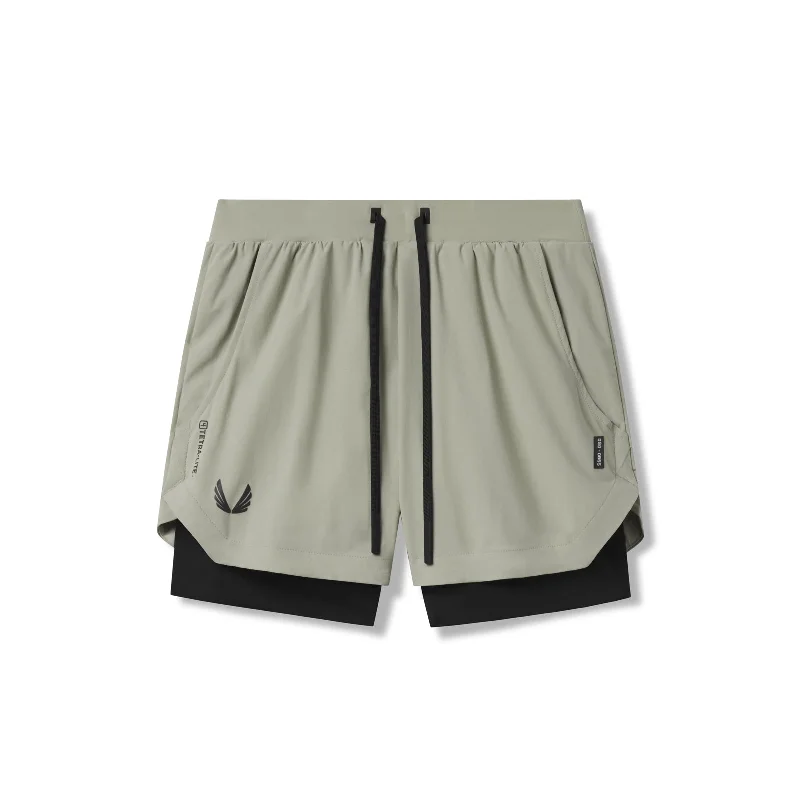 0865. Tetra-Lite® 5" Liner Short - Sage "Wings"/Black Trendy Men's Scandinavian