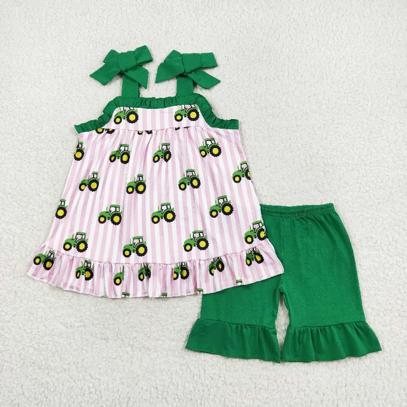 GSSO1222 Farm tractor Pink striped Green lace halter shorts set girls clothing sets 13 to 14 Masculine Men's GSSO1222 Farm tractor Pink striped Green lace halter shorts set girls clothing sets 13 to 14 Masculine Men's