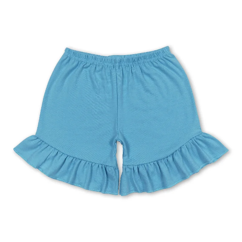 Blue cotton one layer ruffle girls summer shorts Laid
