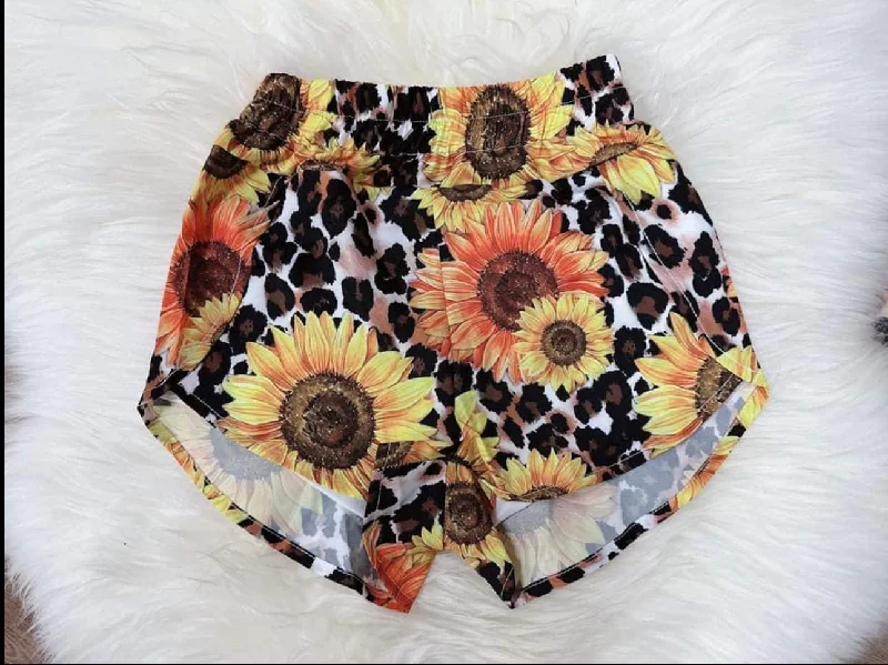Preorder SS0387 Adult female sunflower leopard print shorts Polished Men's Silk