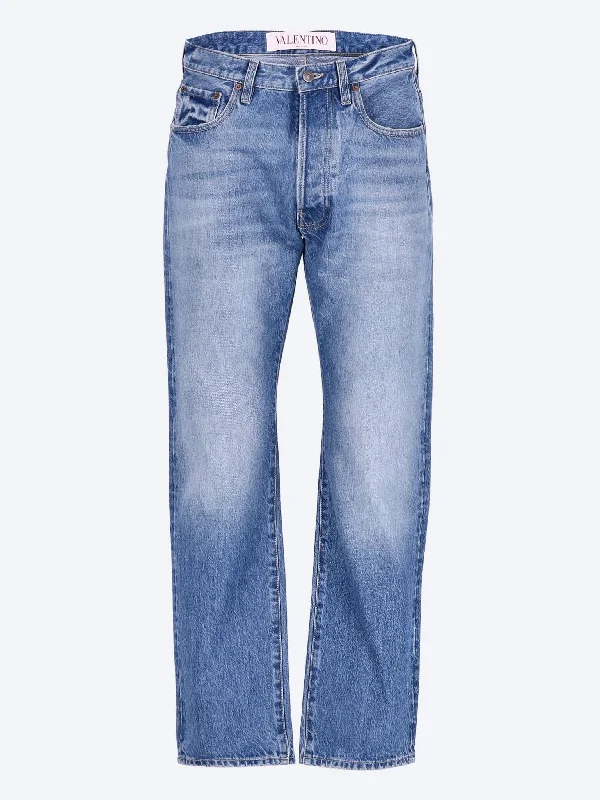 Dirty medium blue wash jeans Classic Men's Pin